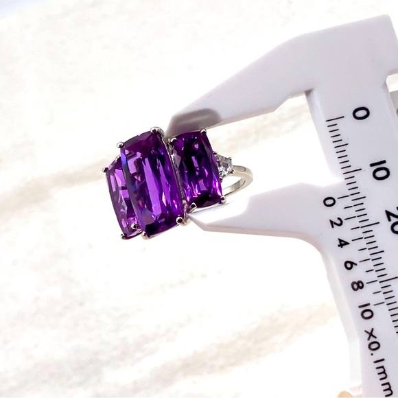 Huge Color Change Lab Sapphire Trilogy Cocktail Ring. Platinum over Sterling - Picture 12 of 16